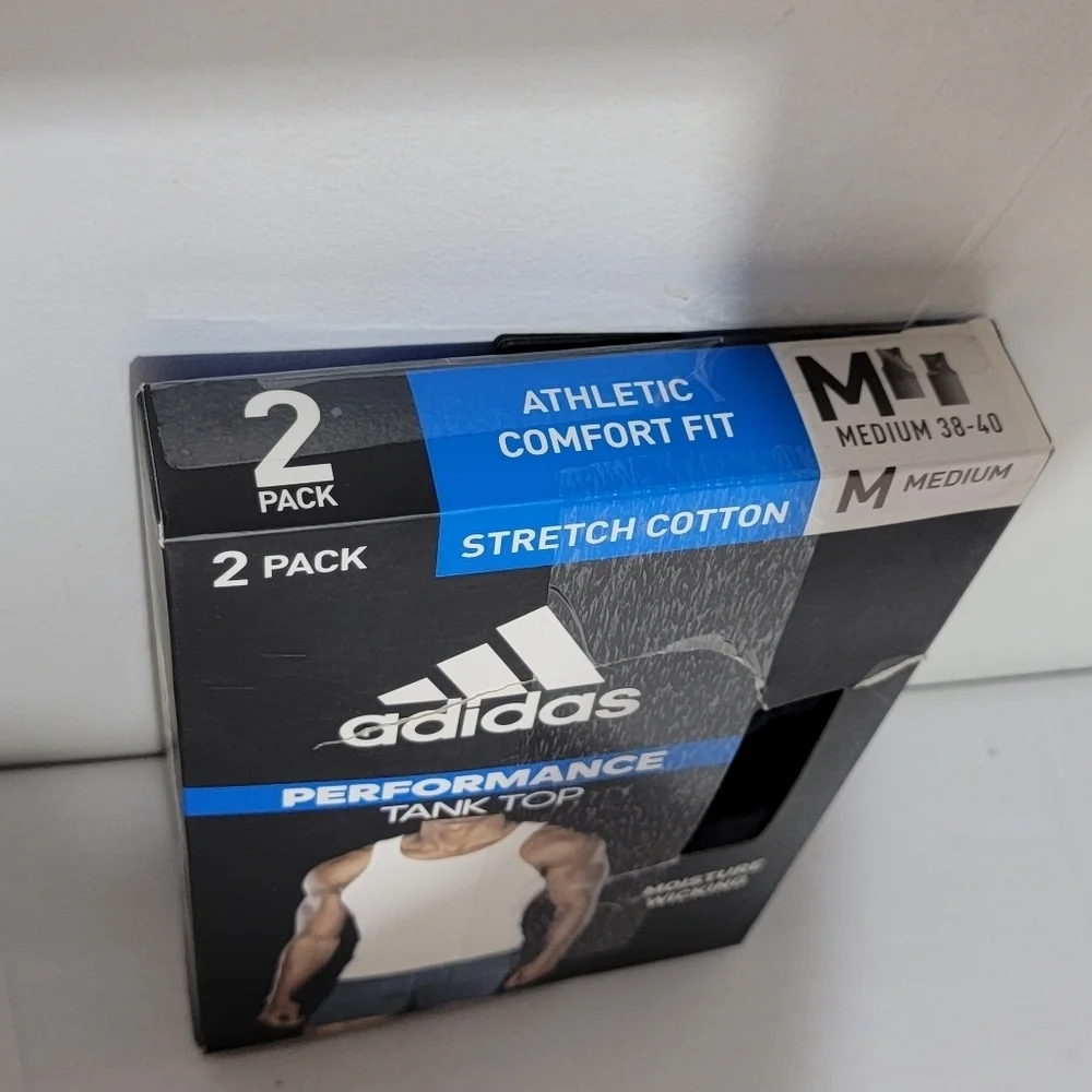 adidas Mens Size Medium Performance Stretch Cotton 2 Pack Tank Top In Black
